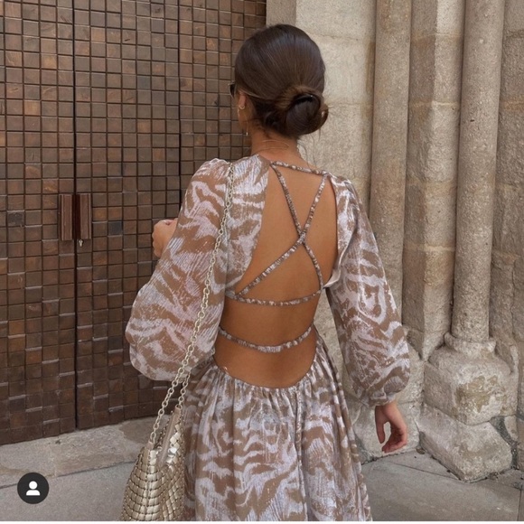 ZARA Cut Out Printed midi Dress - Picture 7 of 9